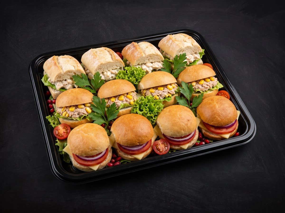 12 pieces platter — soft rolls filled with chicken, tuna and cheese