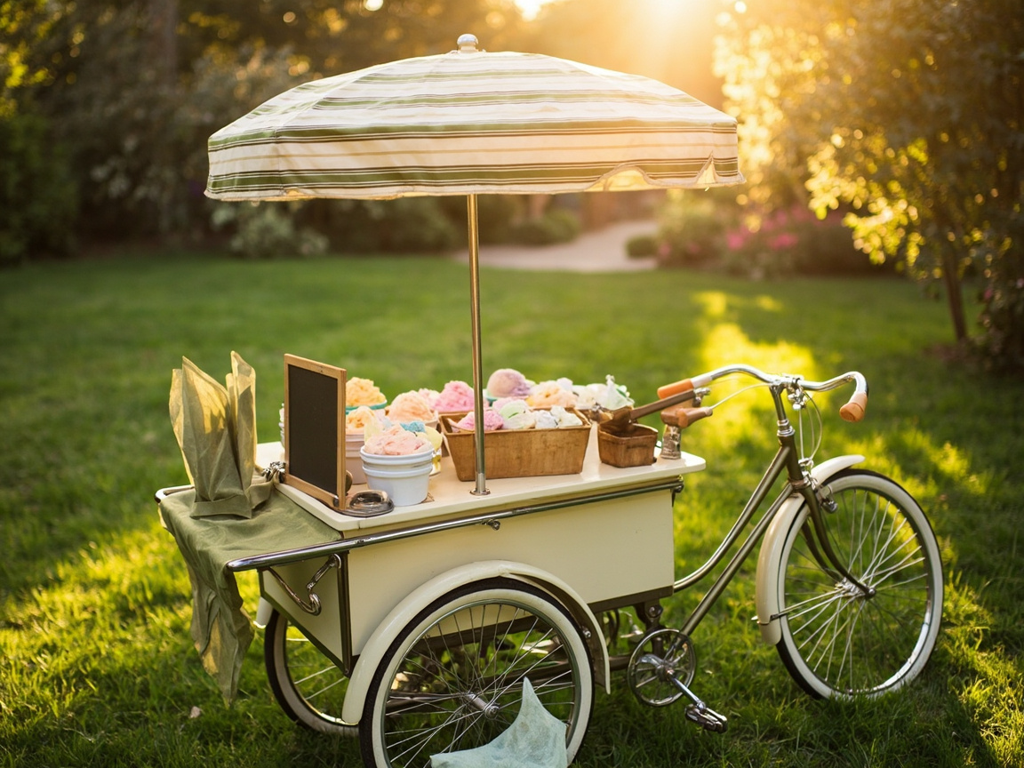 The Café Chico ice cream bike set up at a summer party